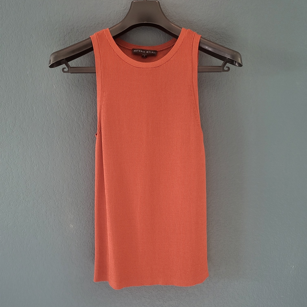 ANTONIO MELANI Sleeveless Ribbed Top in Rust Burnt Orange